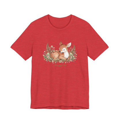 Snuggled Fawn Illustration Tee | cute animal illustration, winter forest art