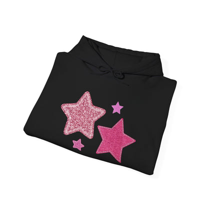 Pink Glitter Stars Hoodie — Cute Sparkle Graphic Pullover