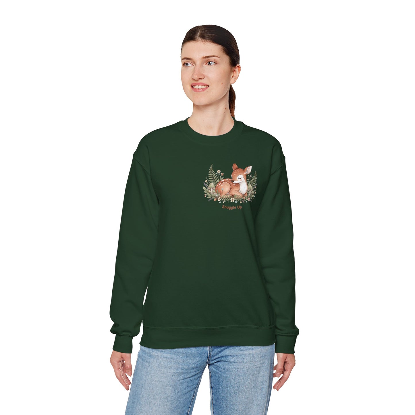 Cozy Winter Forest Fawn Crewneck Sweatshirt | cute animal illustration, cozy critter art