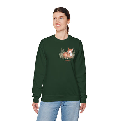 Cozy Winter Forest Fawn Crewneck Sweatshirt | cute animal illustration, cozy critter art