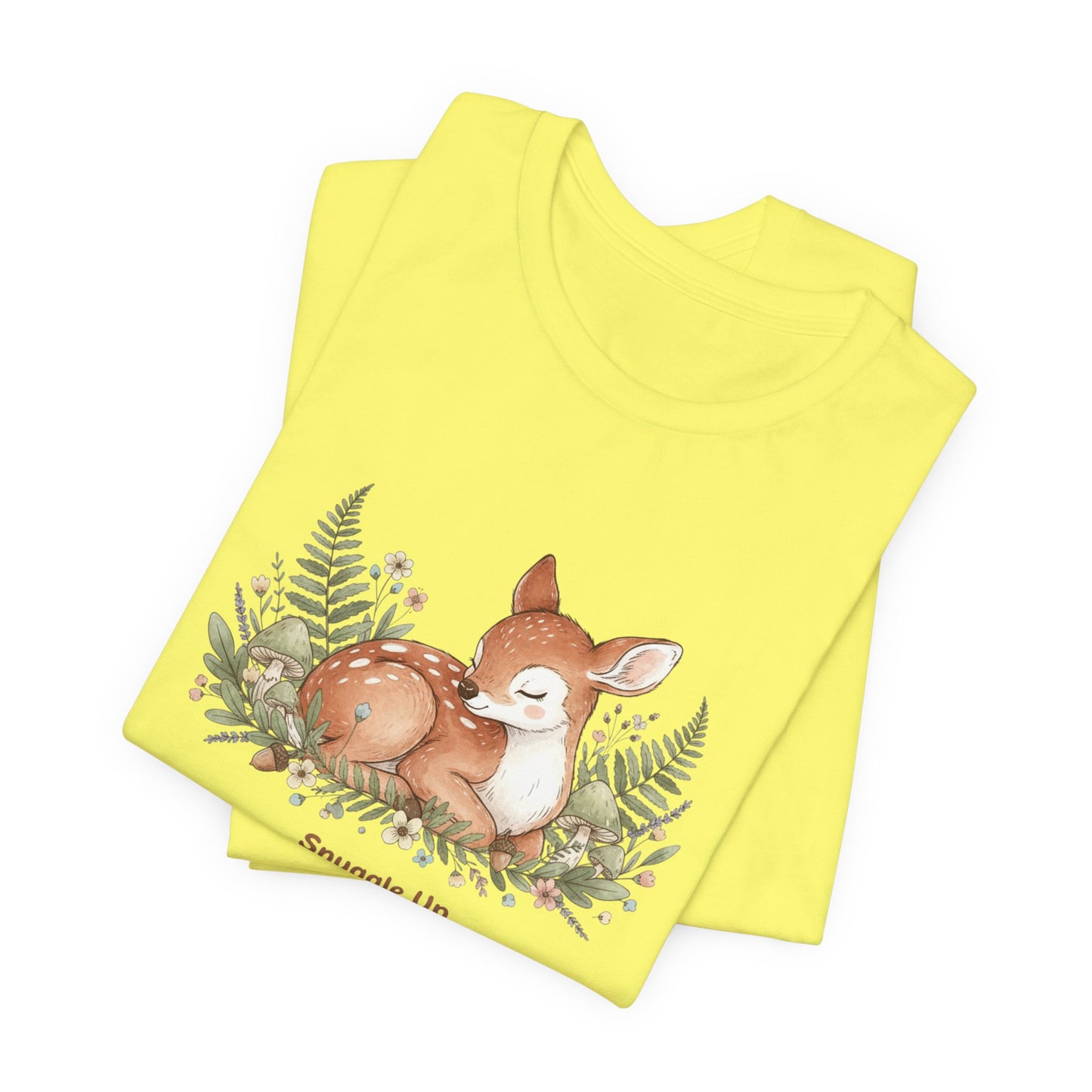 Snuggled Fawn Illustration Tee | cute animal illustration, winter forest art