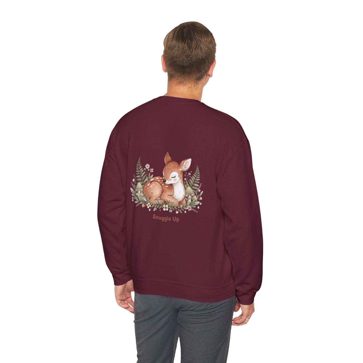 Cozy Winter Forest Fawn Crewneck Sweatshirt | cute animal illustration, cozy critter art