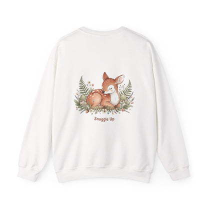 Cozy Winter Forest Fawn Crewneck Sweatshirt | cute animal illustration, cozy critter art