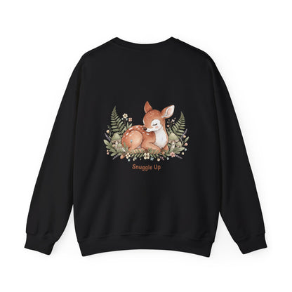 Cozy Winter Forest Fawn Crewneck Sweatshirt | cute animal illustration, cozy critter art