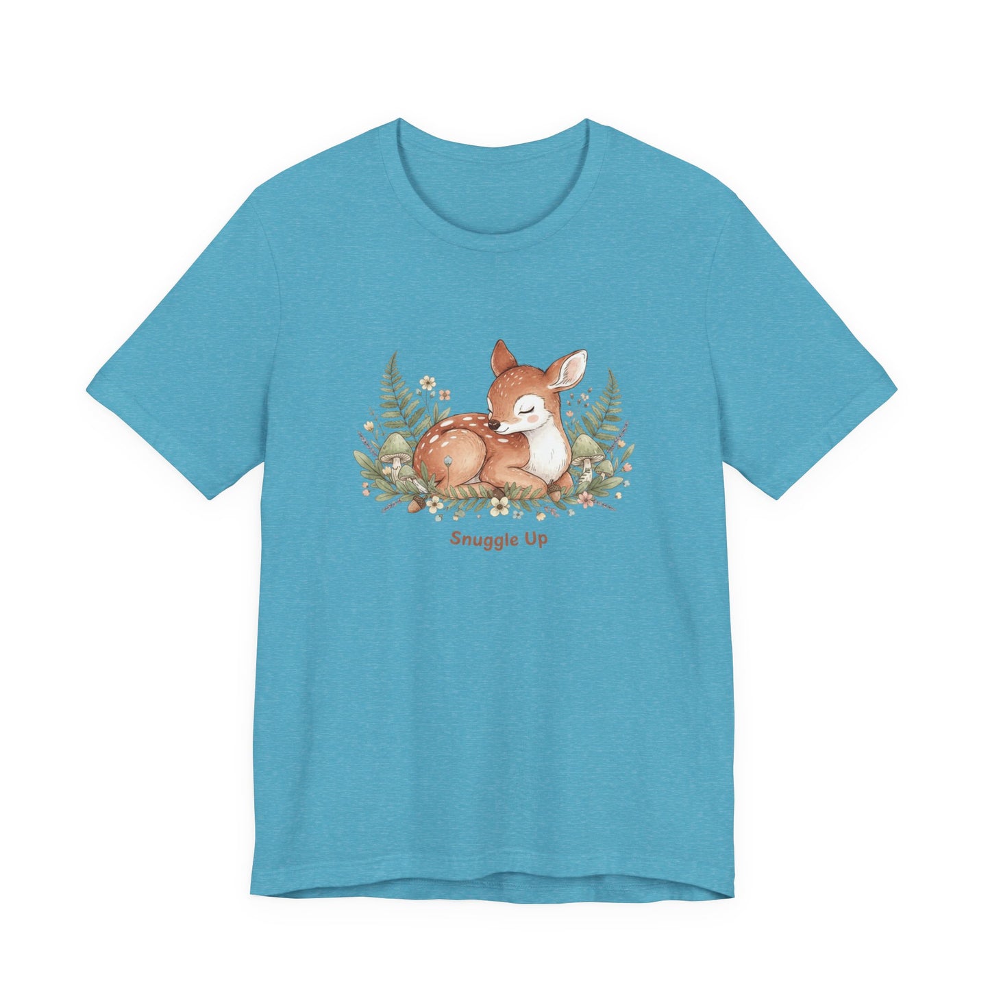 Snuggled Fawn Illustration Tee | cute animal illustration, winter forest art
