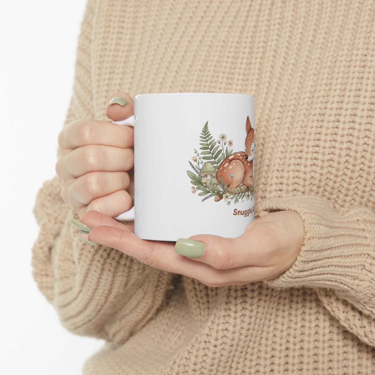 Snuggle Up Fawn Ceramic Mug — Cute Woodland Deer Coffee Cup (11oz, 15oz)