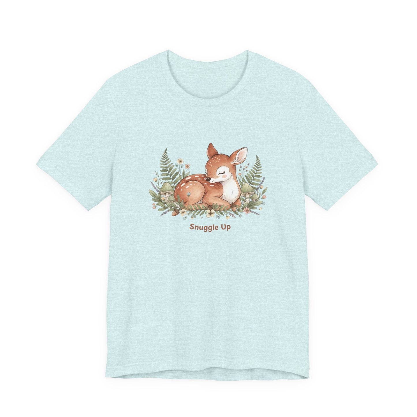 Snuggled Fawn Illustration Tee | cute animal illustration, winter forest art