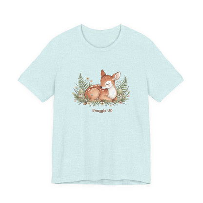 Snuggled Fawn Illustration Tee | cute animal illustration, winter forest art