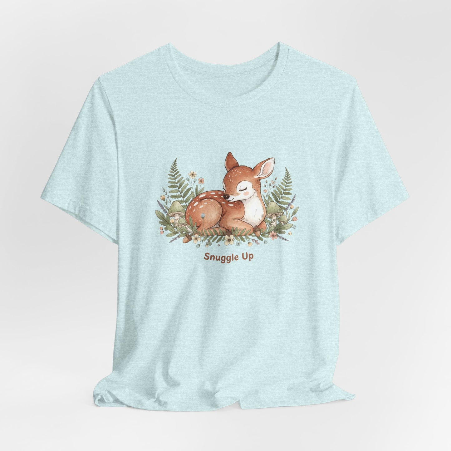 Snuggled Fawn Illustration Tee | cute animal illustration, winter forest art