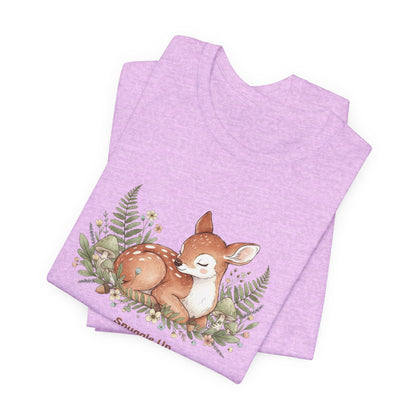 Snuggled Fawn Illustration Tee | cute animal illustration, winter forest art