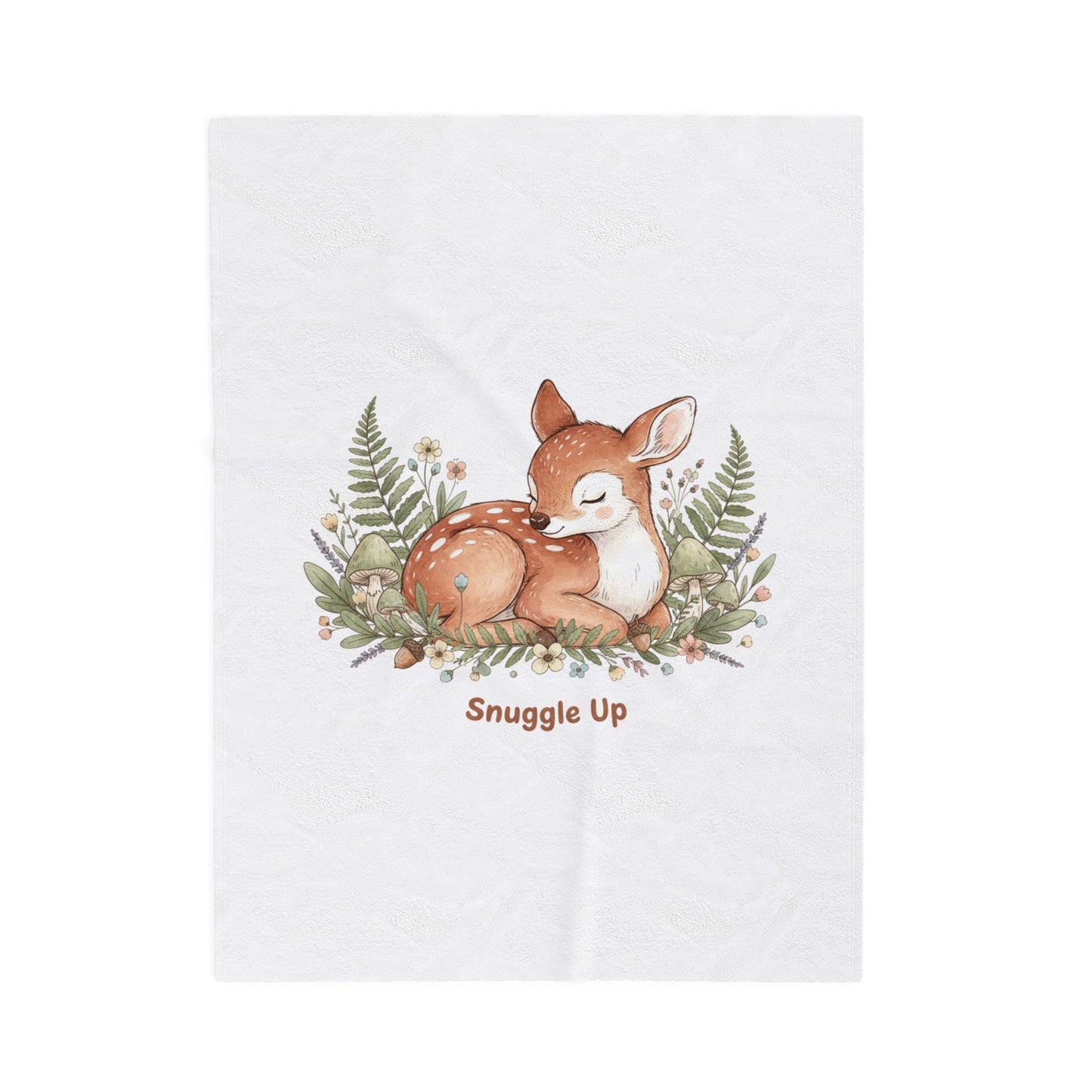 Sleeping Fawn Illustration Velveteen Plush Blanket | cute animal illustration, winter forest art