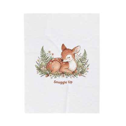 Sleeping Fawn Illustration Velveteen Plush Blanket | cute animal illustration, winter forest art