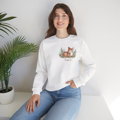 Cozy Winter Forest Fawn Crewneck Sweatshirt | cute animal illustration, cozy critter art