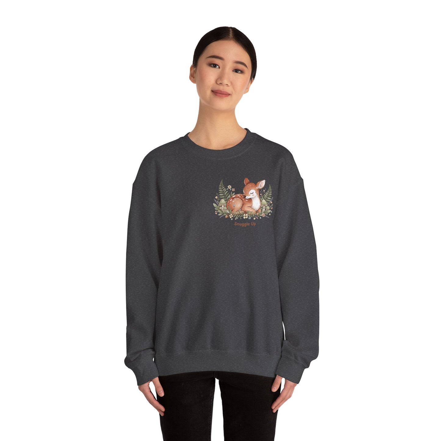 Cozy Winter Forest Fawn Crewneck Sweatshirt | cute animal illustration, cozy critter art