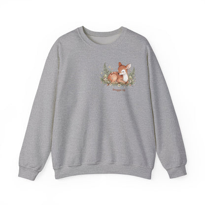 Cozy Winter Forest Fawn Crewneck Sweatshirt | cute animal illustration, cozy critter art