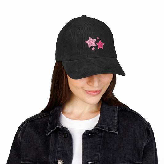 Vintage Corduroy Cap with Pink Star Embroidery — Retro Casual Baseball Hat