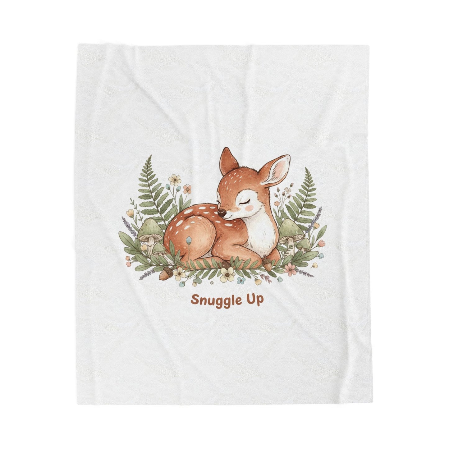 Sleeping Fawn Illustration Velveteen Plush Blanket | cute animal illustration, winter forest art