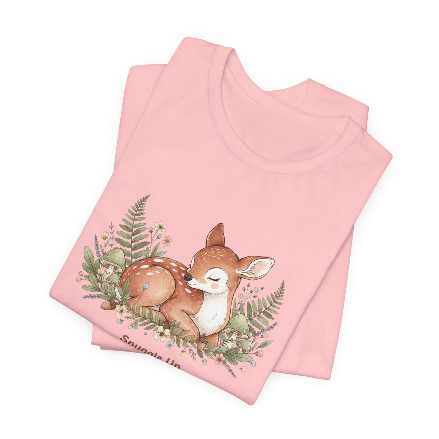 Snuggled Fawn Illustration Tee | cute animal illustration, winter forest art