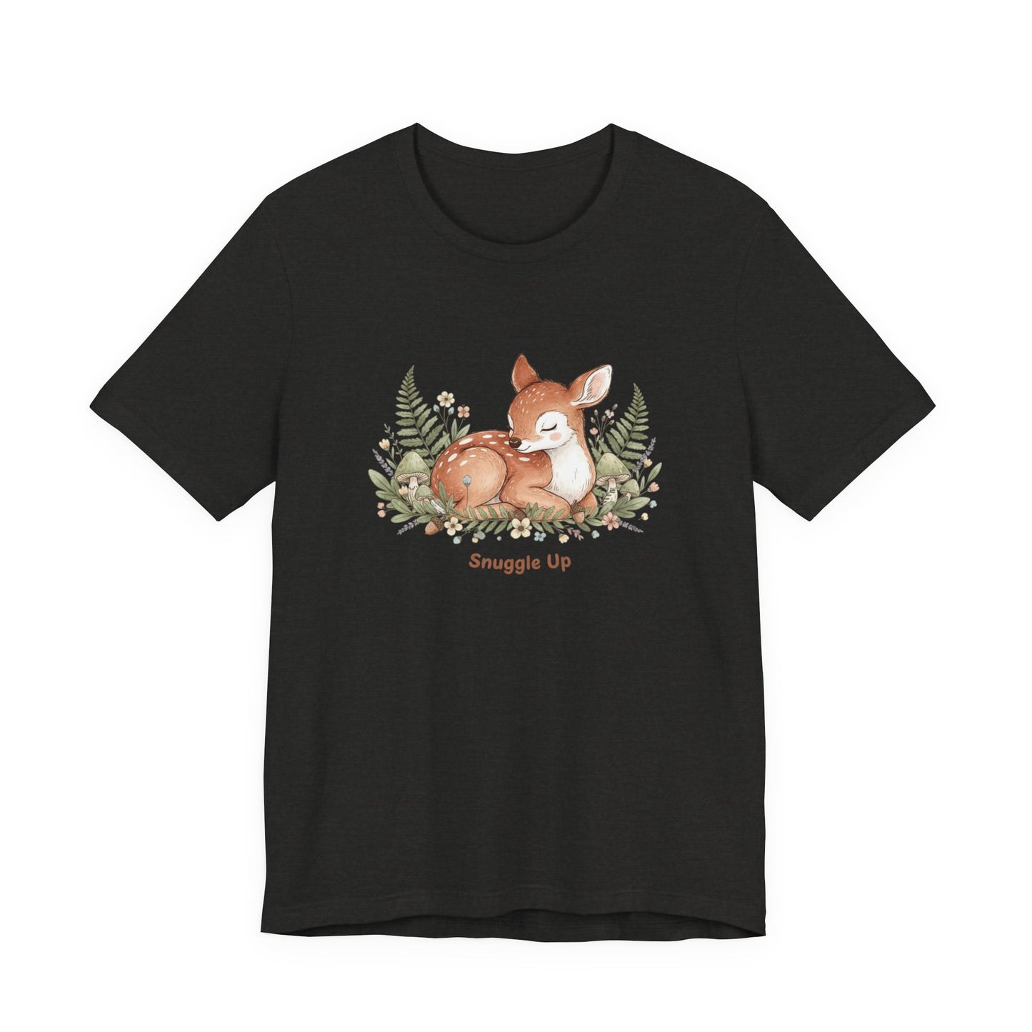 Snuggled Fawn Illustration Tee | cute animal illustration, winter forest art