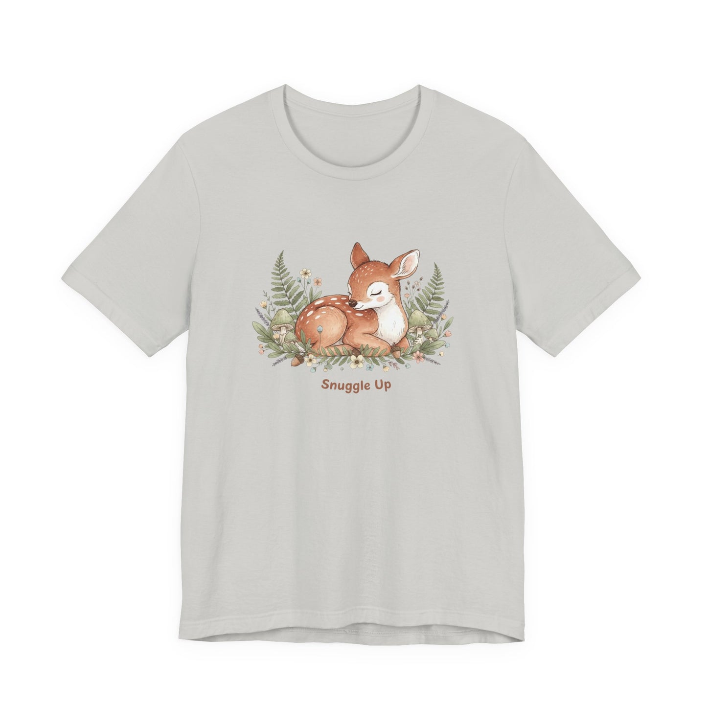 Snuggled Fawn Illustration Tee | cute animal illustration, winter forest art