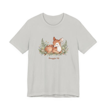 Snuggled Fawn Illustration Tee | cute animal illustration, winter forest art