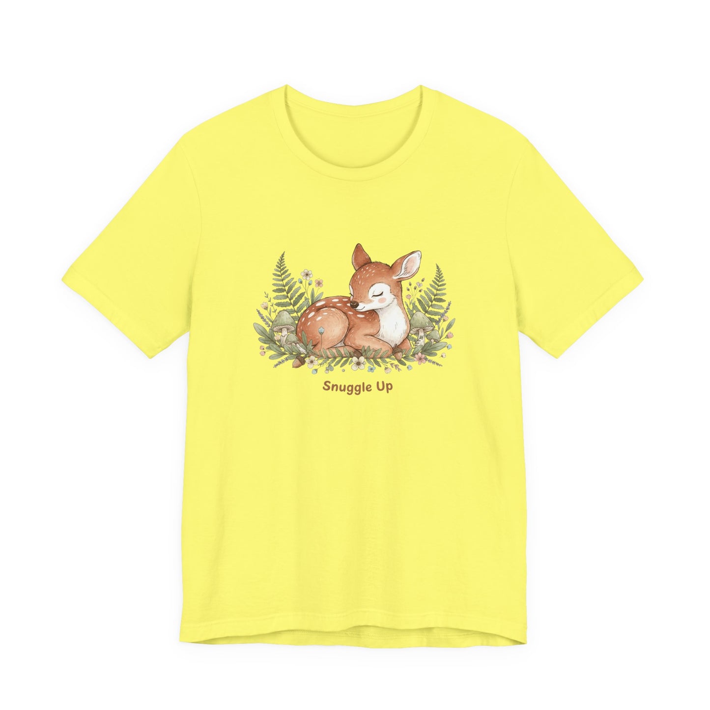 Snuggled Fawn Illustration Tee | cute animal illustration, winter forest art