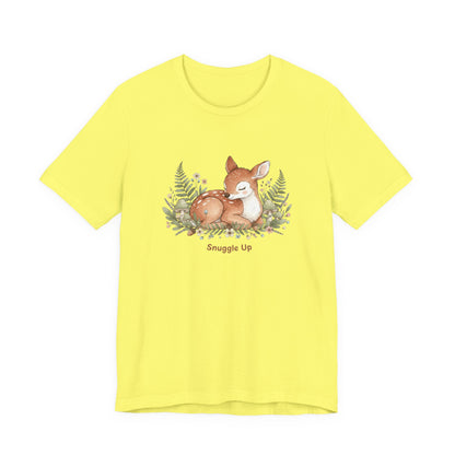 Snuggled Fawn Illustration Tee | cute animal illustration, winter forest art