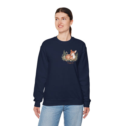 Cozy Winter Forest Fawn Crewneck Sweatshirt | cute animal illustration, cozy critter art