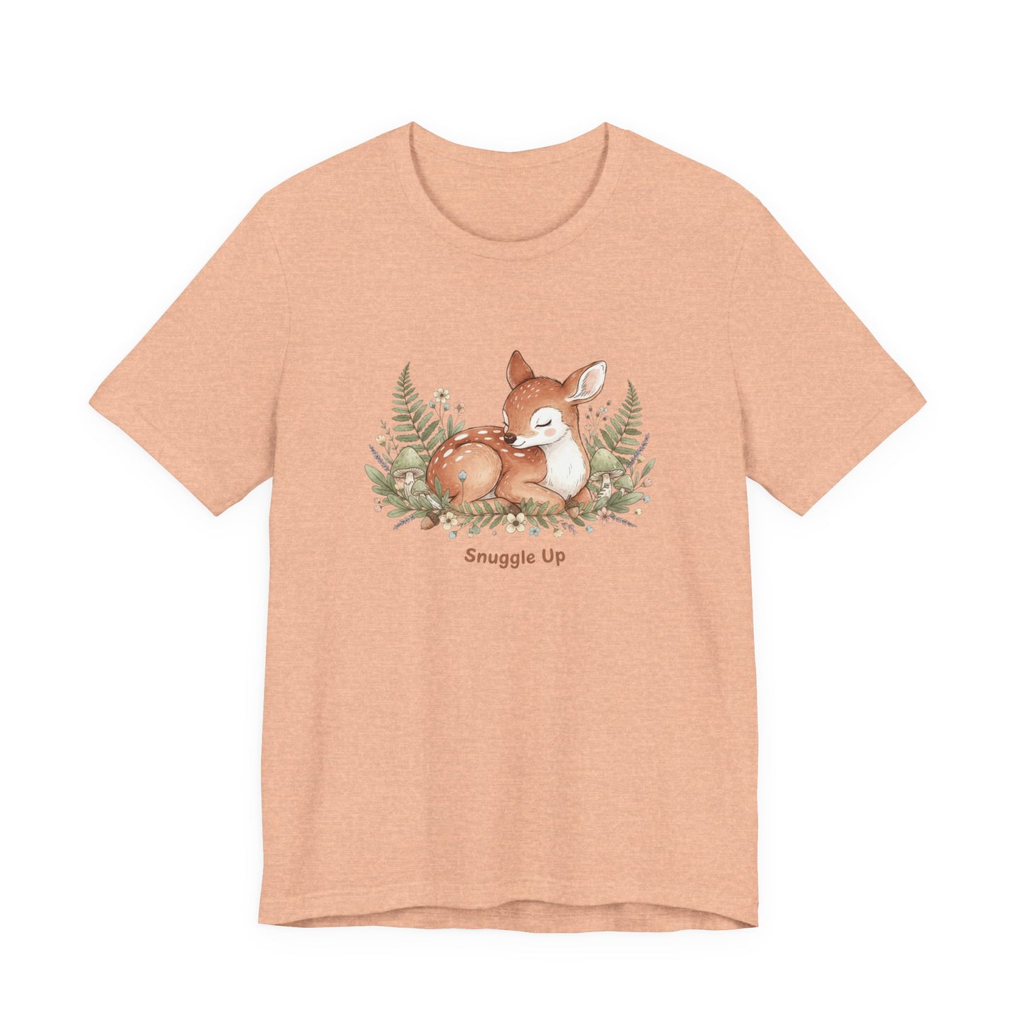 Snuggled Fawn Illustration Tee | cute animal illustration, winter forest art