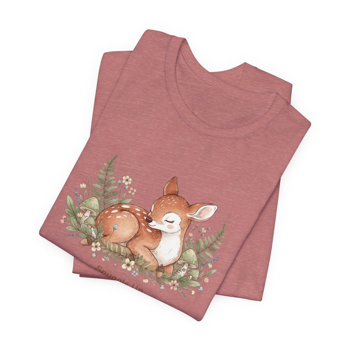 Snuggled Fawn Illustration Tee | cute animal illustration, winter forest art