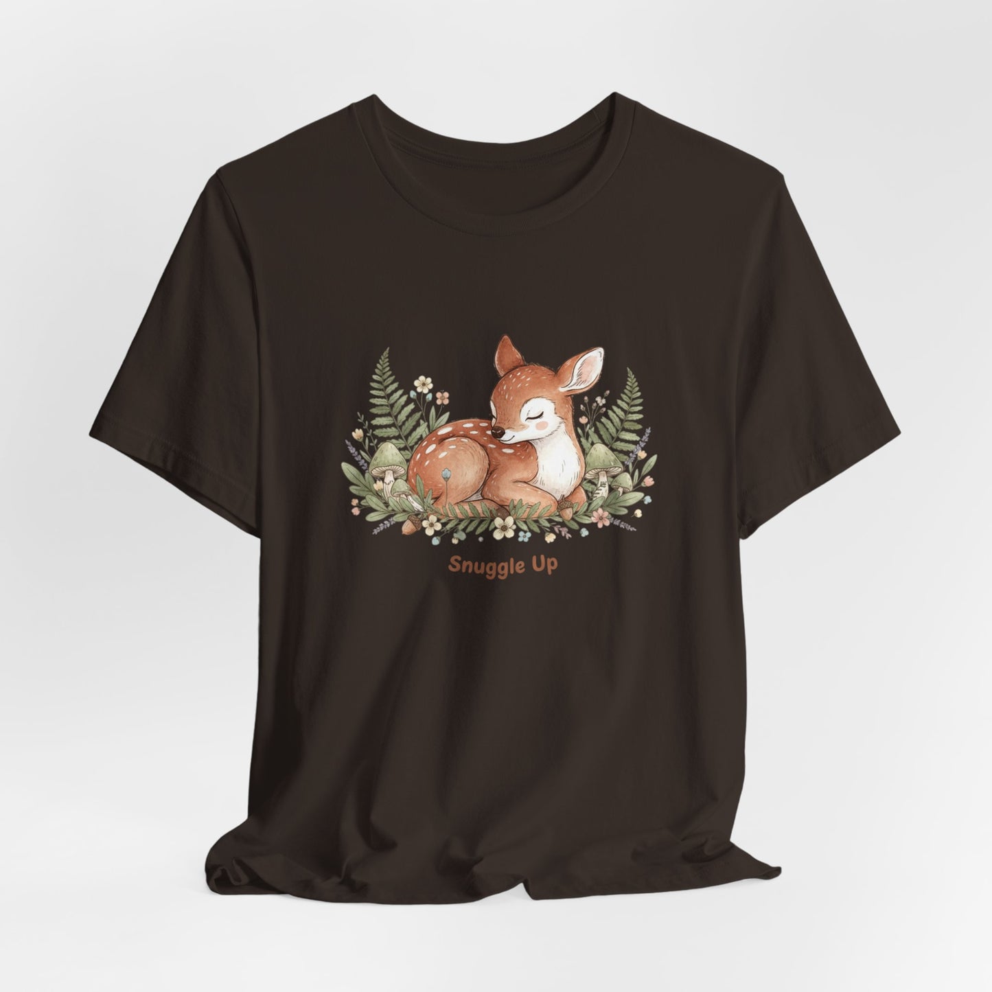 Snuggled Fawn Illustration Tee | cute animal illustration, winter forest art