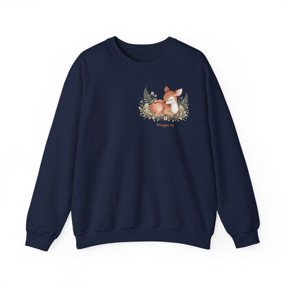Cozy Winter Forest Fawn Crewneck Sweatshirt | cute animal illustration, cozy critter art