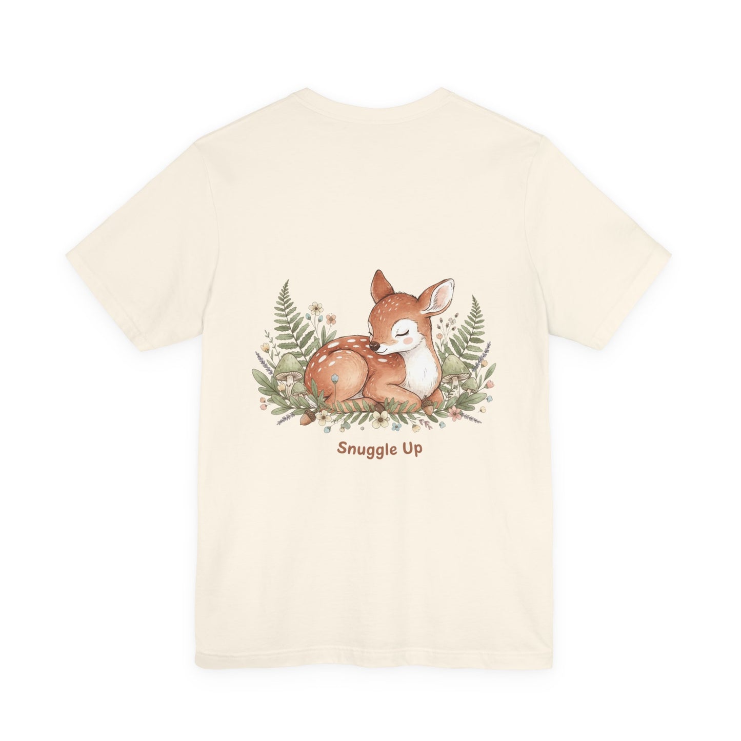 Snuggled Fawn Illustration Tee | cute animal illustration, winter forest art