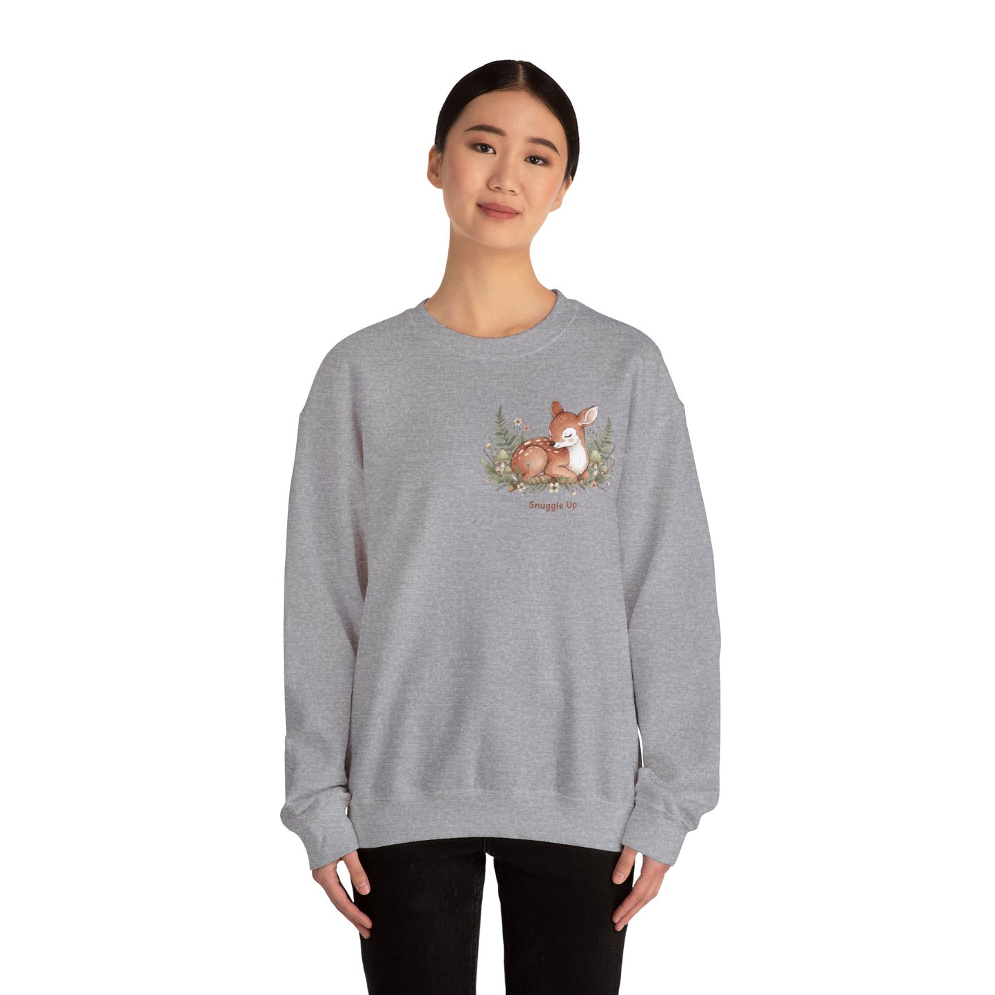 Cozy Winter Forest Fawn Crewneck Sweatshirt | cute animal illustration, cozy critter art