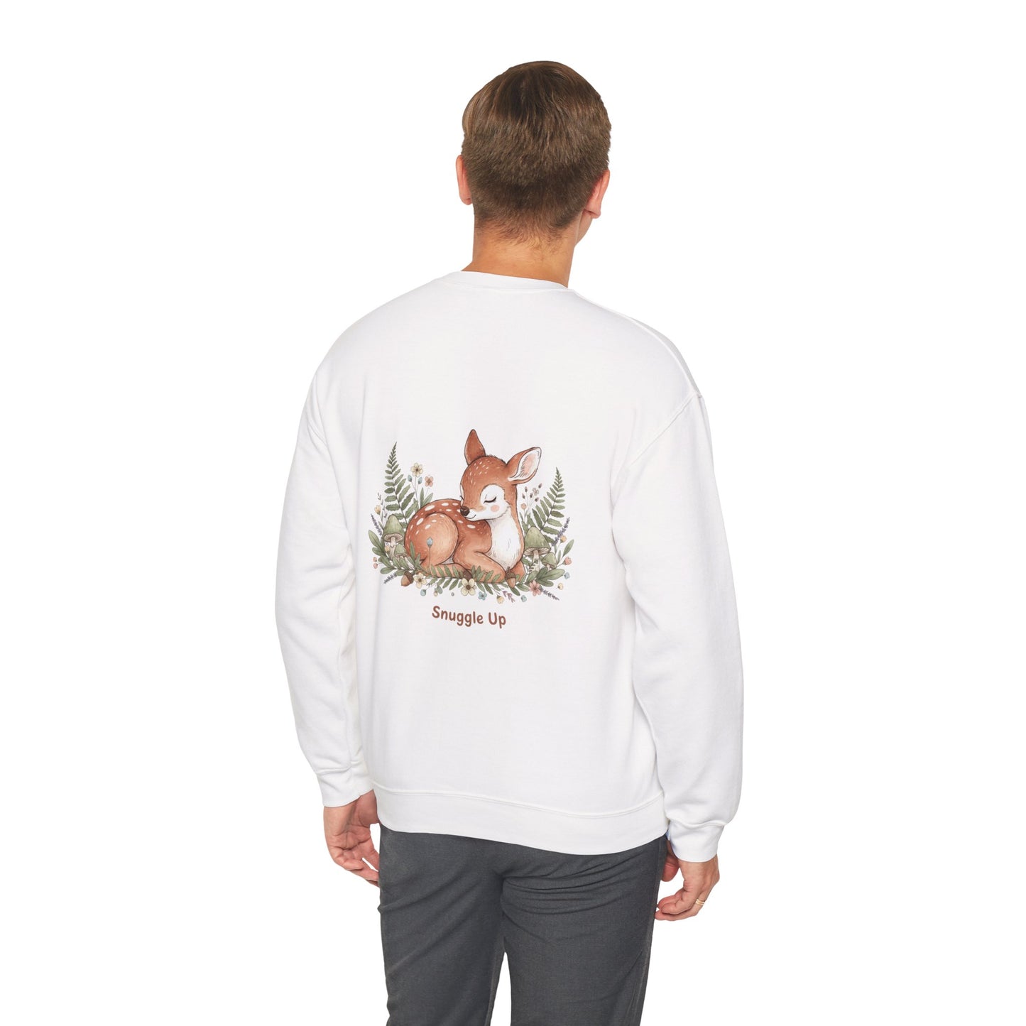 Cozy Winter Forest Fawn Crewneck Sweatshirt | cute animal illustration, cozy critter art