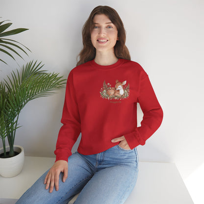 Cozy Winter Forest Fawn Crewneck Sweatshirt | cute animal illustration, cozy critter art