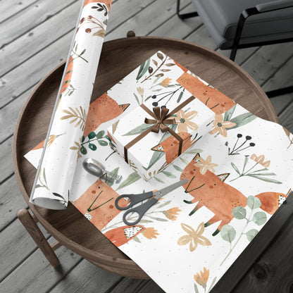 Botanical Fox Gift Wrap Paper – Woodland Animal Wrapping Sheets for Baby Showers, Birthdays & Eco-Friendly Presents