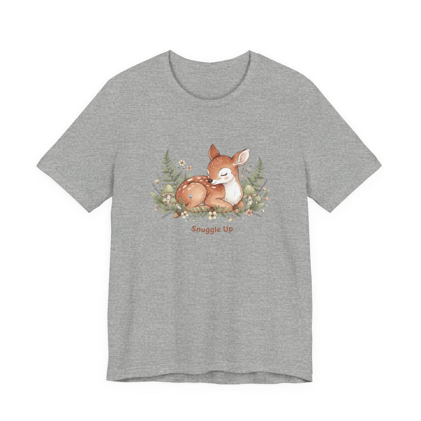Snuggled Fawn Illustration Tee | cute animal illustration, winter forest art