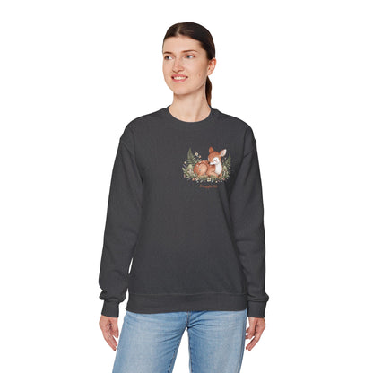 Cozy Winter Forest Fawn Crewneck Sweatshirt | cute animal illustration, cozy critter art