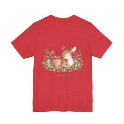 Snuggled Fawn Illustration Tee | cute animal illustration, winter forest art