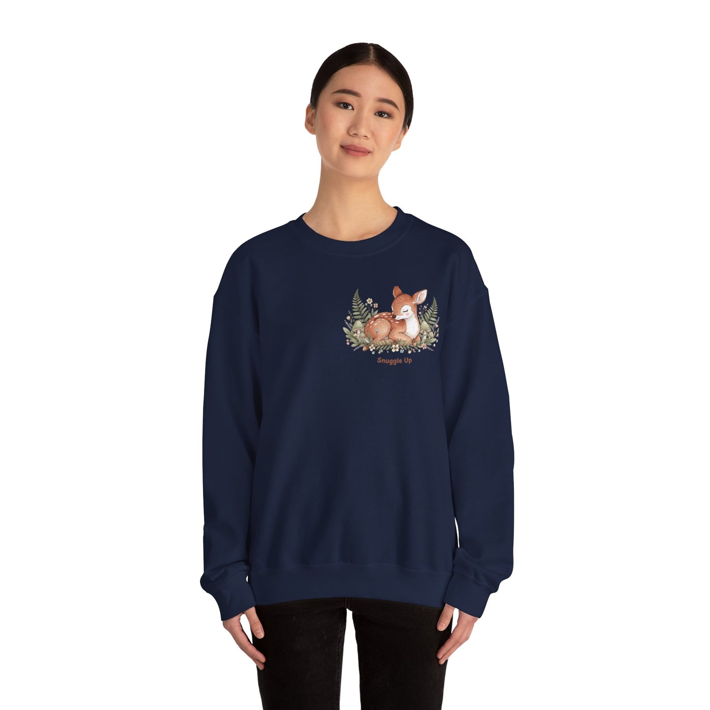 Cozy Winter Forest Fawn Crewneck Sweatshirt | cute animal illustration, cozy critter art