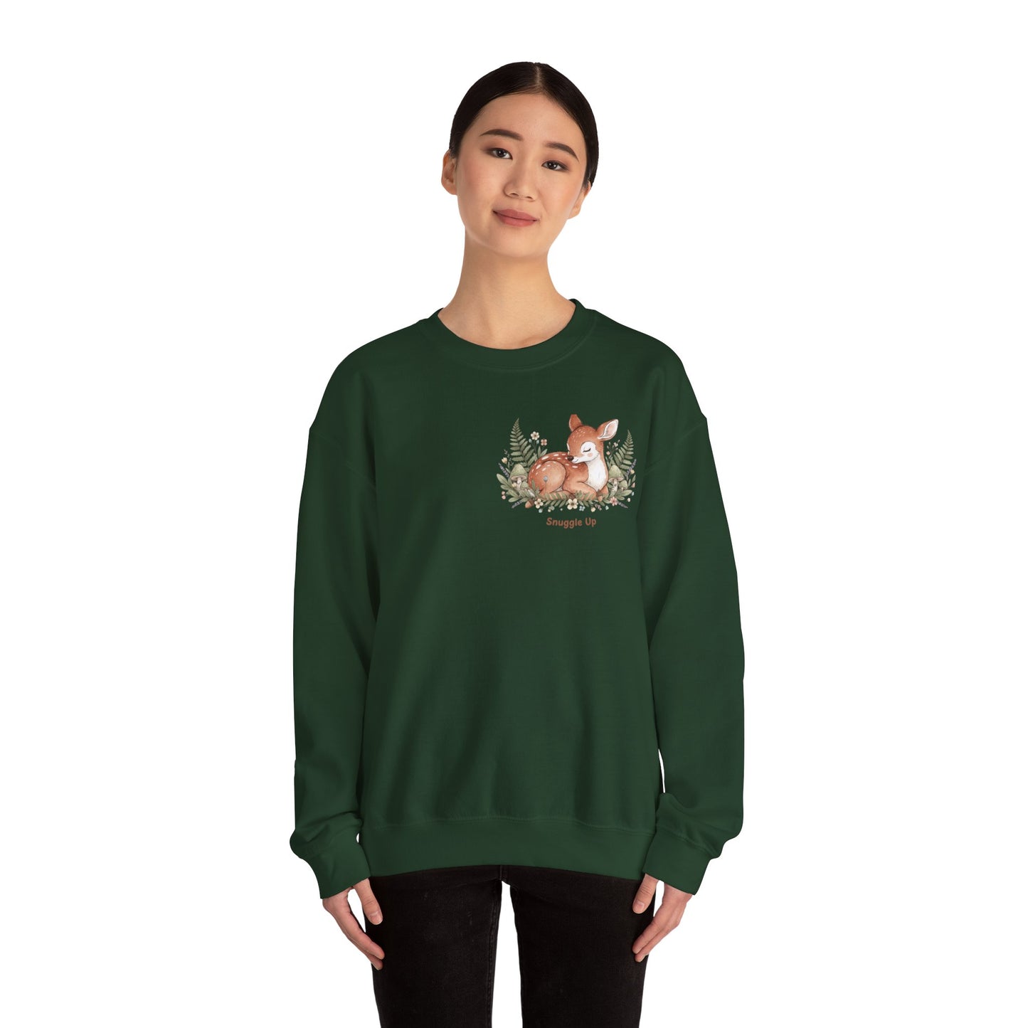 Cozy Winter Forest Fawn Crewneck Sweatshirt | cute animal illustration, cozy critter art