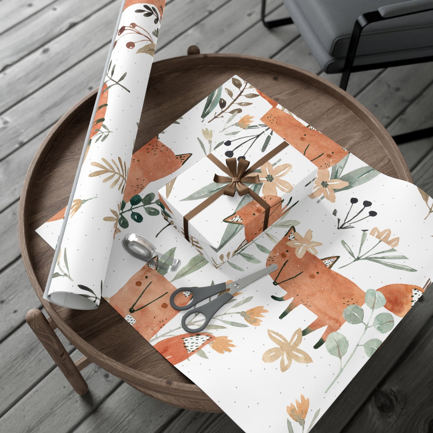 Botanical Fox Gift Wrap Paper – Woodland Animal Wrapping Sheets for Baby Showers, Birthdays & Eco-Friendly Presents