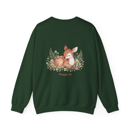 Cozy Winter Forest Fawn Crewneck Sweatshirt | cute animal illustration, cozy critter art