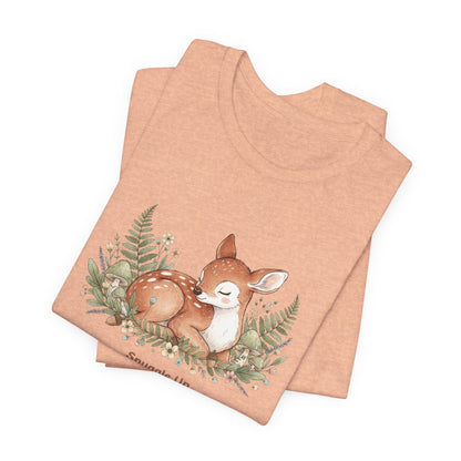 Snuggled Fawn Illustration Tee | cute animal illustration, winter forest art