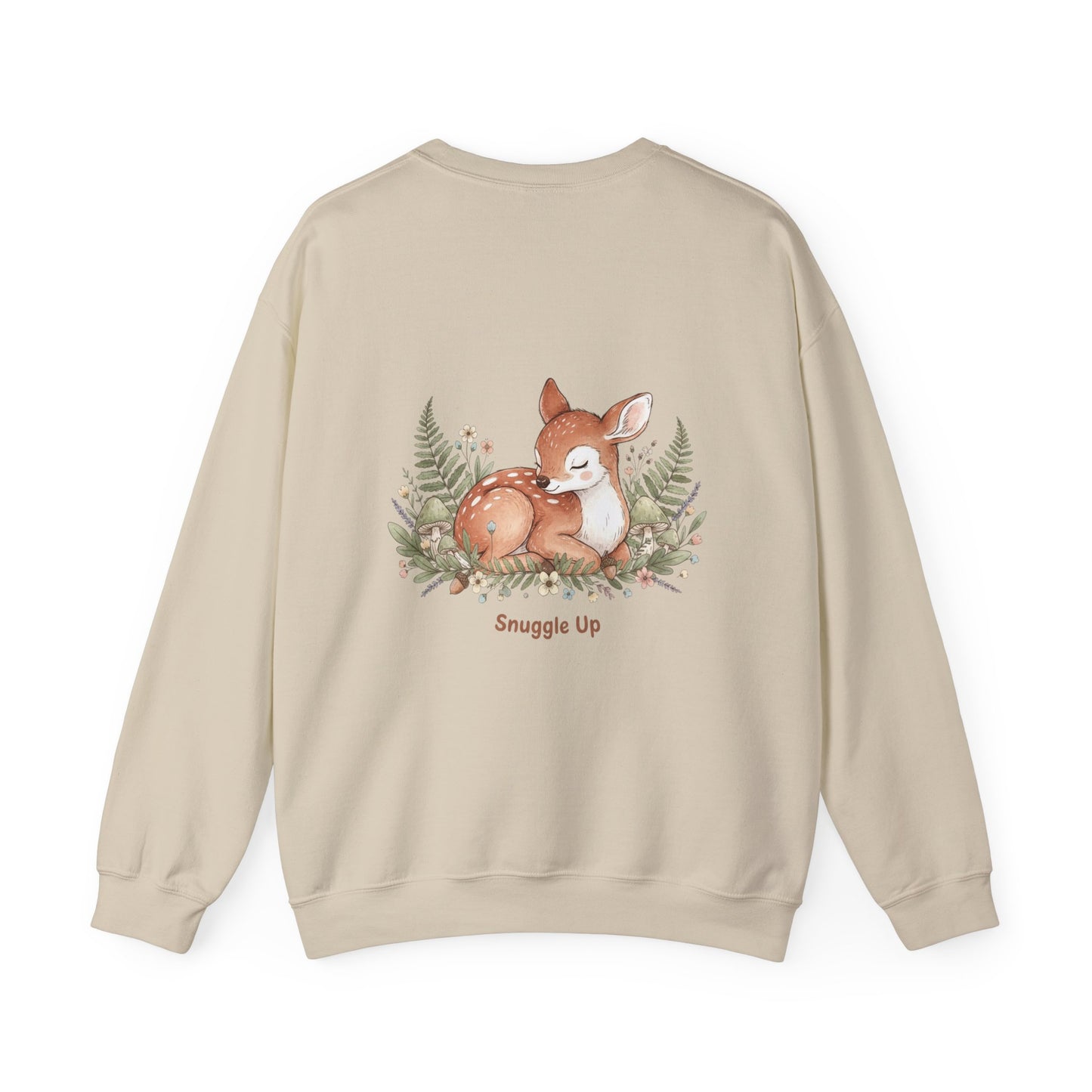 Cozy Winter Forest Fawn Crewneck Sweatshirt | cute animal illustration, cozy critter art