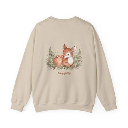 Cozy Winter Forest Fawn Crewneck Sweatshirt | cute animal illustration, cozy critter art