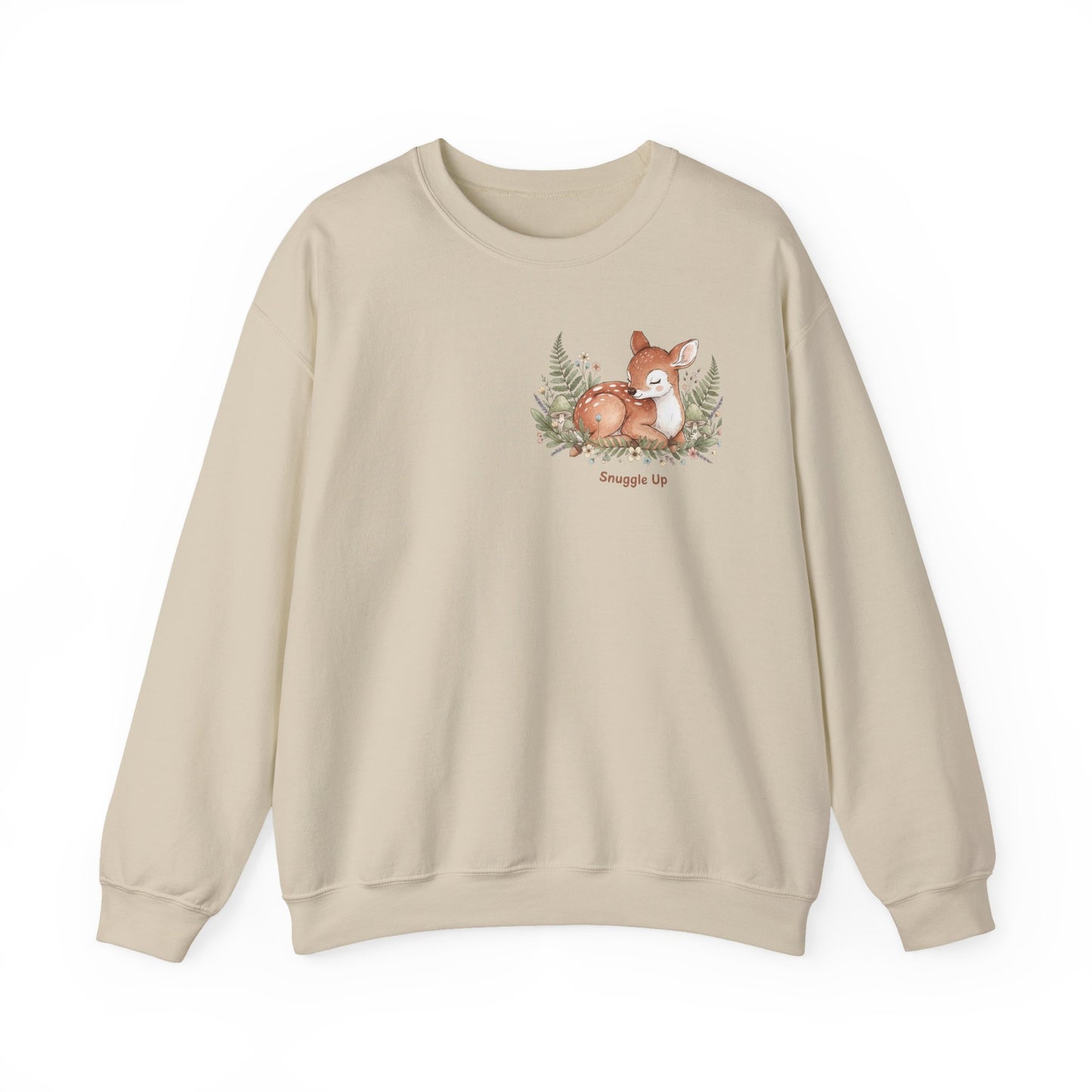 Cozy Winter Forest Fawn Crewneck Sweatshirt | cute animal illustration, cozy critter art