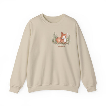 Cozy Winter Forest Fawn Crewneck Sweatshirt | cute animal illustration, cozy critter art