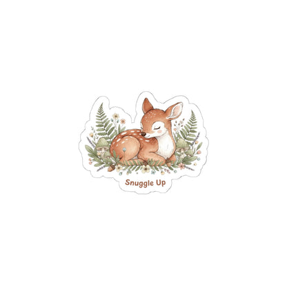 Snuggle Up Fawn Sticker | cozy critter sticker, winter forest art